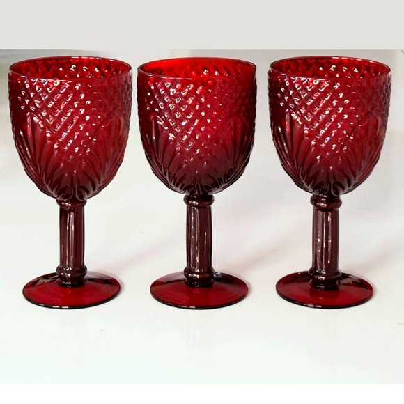 Vintage Ruby Red Glass Water, Wine Goblets. 6-7/8 in. Holiday Gifts, Drinkware - Picture 3 of 4